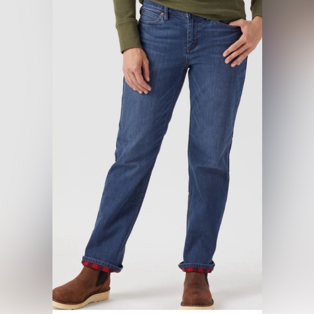 Duluth Trading Red Flannel Lined Straight Leg Jeans Women Size 6x31 - Picture 2 of 13